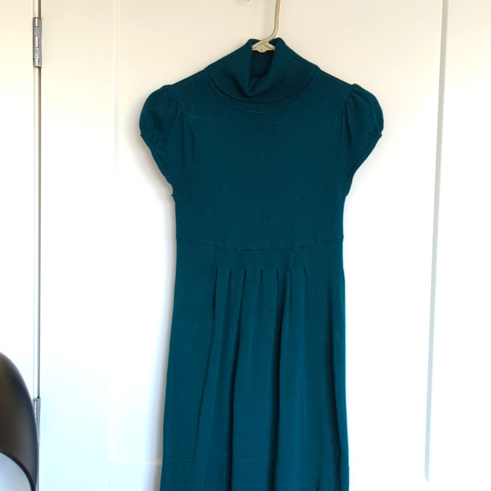 Small, green, turtle neck , sleeveless sweater dress